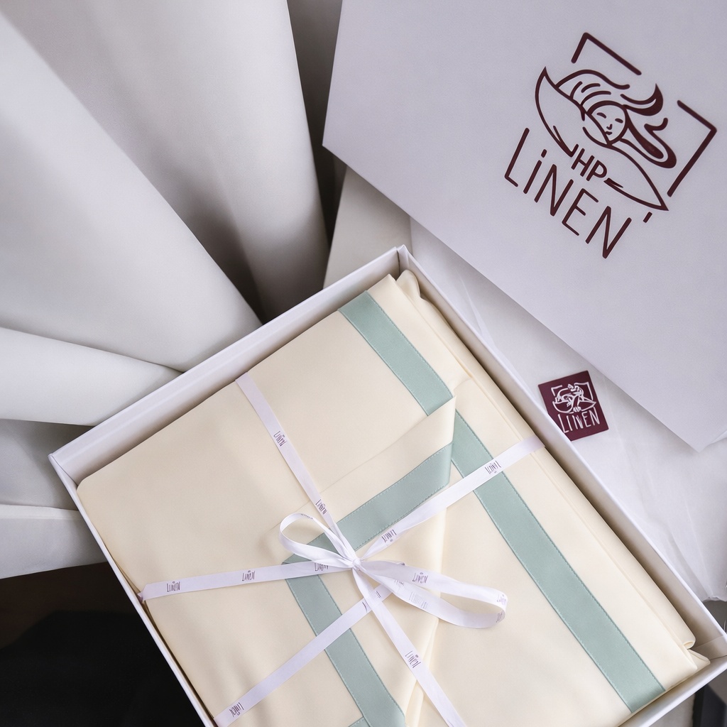Фото Комплект постельного белья Тенсел Bono/Classic art.Ivory кант mint в интернет-магазине HP Linen