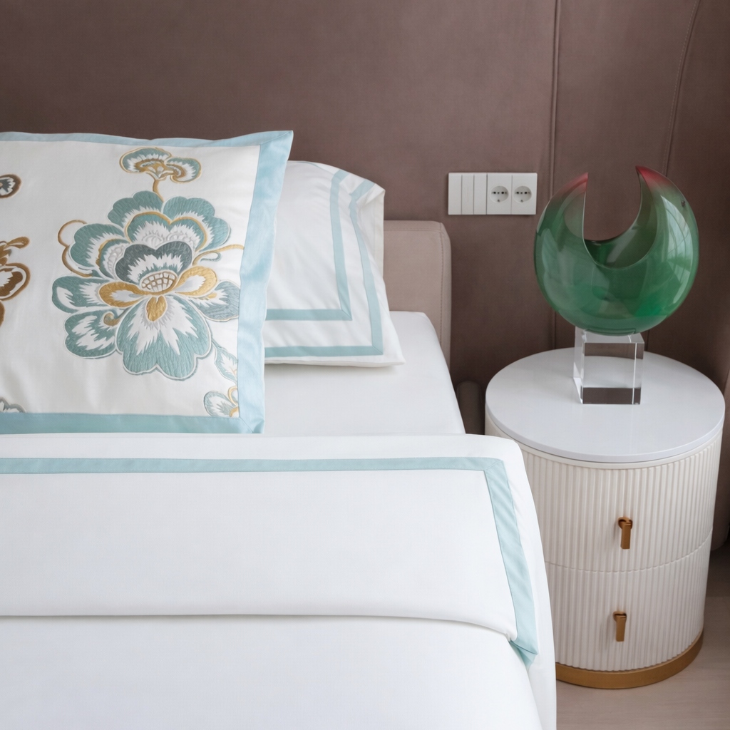 Фото Комплект постельного белья Тенсел Bono/Classic art.Ivory кант mint в интернет-магазине HP Linen